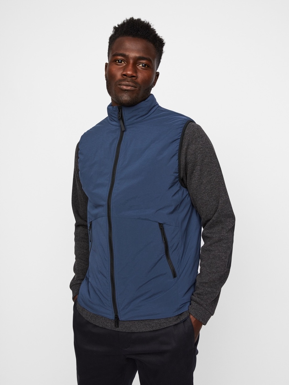 Hill City - Gap - Thermal Light Full Zip Vest - Navy - Men’s Large